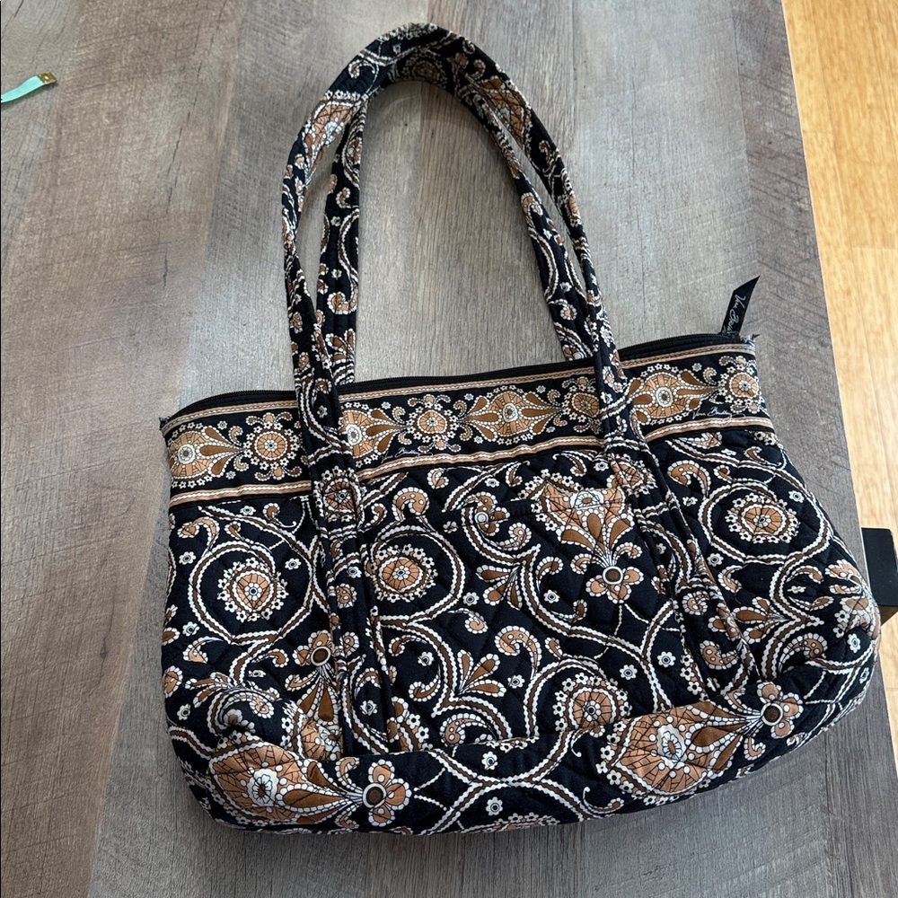 Quilted Floral Paisley Tote Bag in Black and Brown